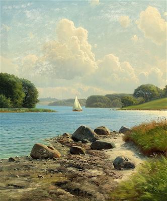 Coastal scene from Jyllinge with Roskilde Cathedral in the background