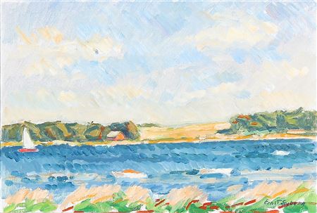 Landscape with sailing boats on the bay