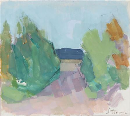 Landscape with trees and purple shadows