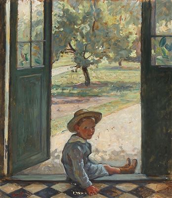 Little boy in a doorway with a view to the garden by Sigurd Wandel - Auction record, sale price, and art valuation. Compare with similar artists and explore comparable artworks.