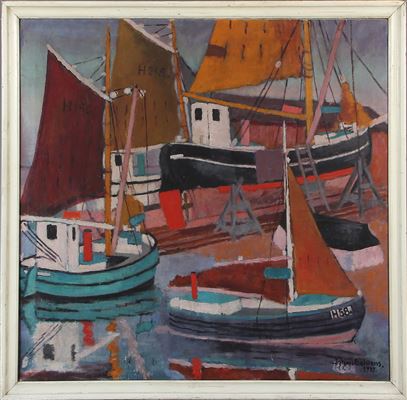 Composition with fishing boats