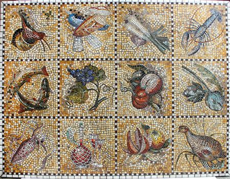 A large rectangular stone mosaic with motifs in the shape of animals, fruits and flowers by Kay Simmelhag - Auction record, sale price, and art valuation. Compare with similar artists and explore comparable artworks.