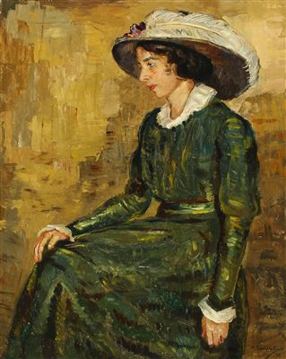 Portait of a the artist wife in a green dress by Matthias Peschcke-Koedt - Auction record, sale price, and art valuation. Compare with similar artists and explore comparable artworks.