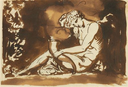 Youth seated holding a horn