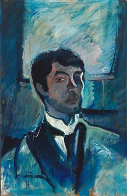 Portrait of Harald Giersing: "Selvportræt i blaat under tagvindue" (Self portrait)