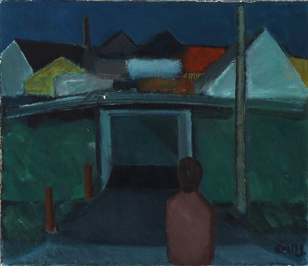 Cityscape with figure