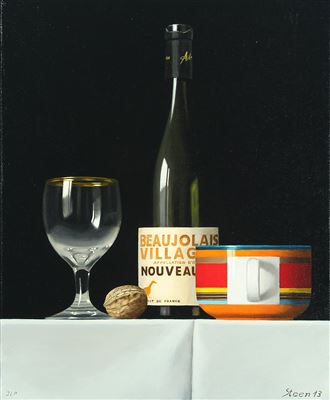 Still life with wine bottle by Erling Steen - Auction record, sale price, and art valuation. Compare with similar artists and explore comparable artworks.