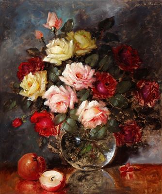 Still life with roses and apples