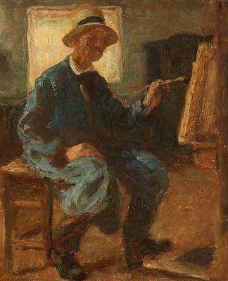Portrait of Julius Paulsen: The artist's self-portrait at the easel