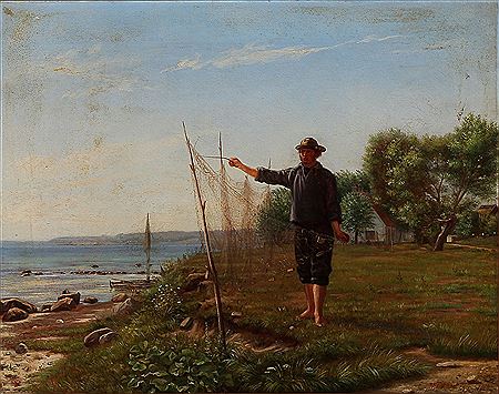 Beach scene with a fisherman