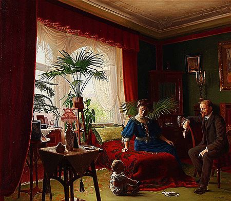 Victorian interior with a family
