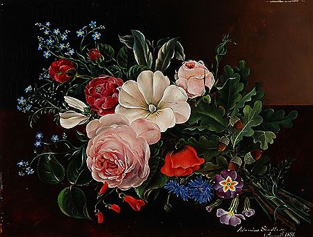 Bouquet of flowers on a table by Adamine Marie Elisabeth Sindberg - Auction record, sale price, and art valuation. Compare with similar artists and explore comparable artworks.