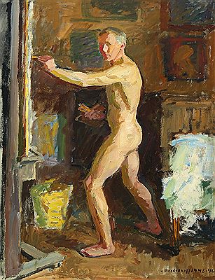 Male model by an easel