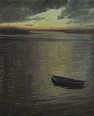 A rowing boat in moon light.
