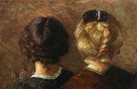 Portait of two girls with their backs turned