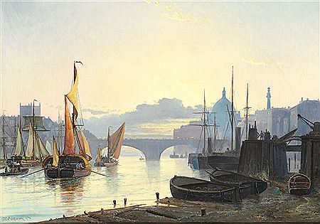 Ships on River Thames, in the background St Paul's Cathedral, London.
