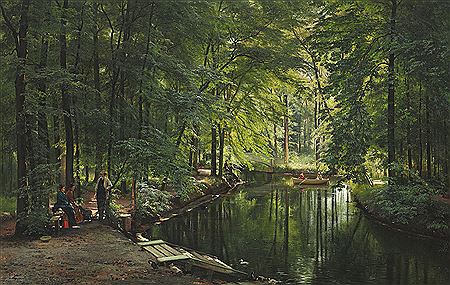 A stream in the spring woods.