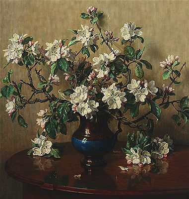 Still life with flowering branches in a vase