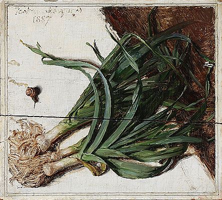 Leeks on a table