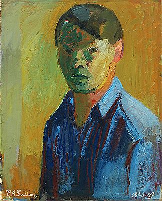 Portrait of a man in blue shirt by P A Gilkaer - Auction record, sale price, and art valuation. Compare with similar artists and explore comparable artworks.