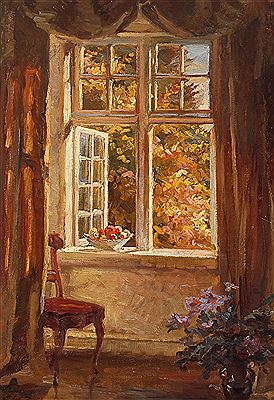 "Interieur". Scenery from a livingroom with autumn sun.