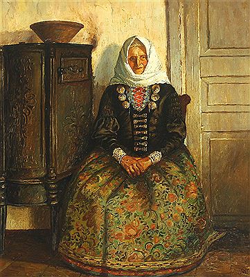 A woman from Læsø dressed in national costume. by Marius Nielsen - Auction record, sale price, and art valuation. Compare with similar artists and explore comparable artworks.