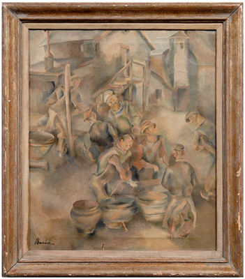 Workers around smelting pots