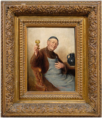 Monk holding glass of wine