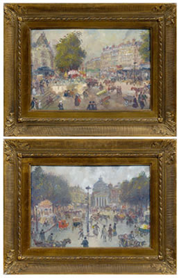 Parisian street scenes: one with busy street, one with view of the Pantheon (2)