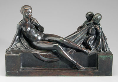 Nude and two infants on an architectural plinth