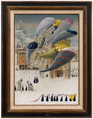 Nuns with cathedral and hot air balloons
