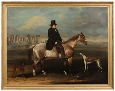 Gentleman on Horse, Stonehenge in distance