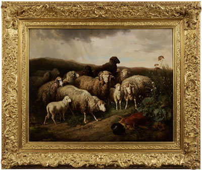 Sheep in a Stormy Landscape by Louis (Ludwig) Reinhardt - Auction record, sale price, and art valuation. Compare with similar artists and explore comparable artworks.