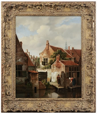 View of Amsterdam, with a laundress by a dike
