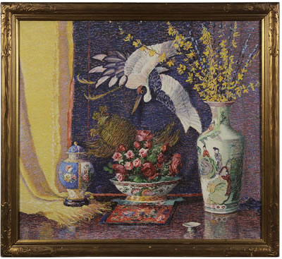 Still Life with Roses, Forsythia, and Asian Porcelain