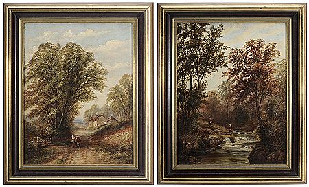 Pair of landscapes: Figures on a Path, Figures by a River (2) by Joseph Mellor - Auction record, sale price, and art valuation. Compare with similar artists and explore comparable artworks.