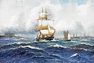 A Danish Marine with a German Barque and a Danish Pilot Boat