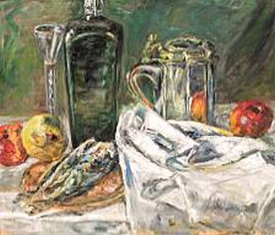 Still Life with Fruit, Fish and Snaps