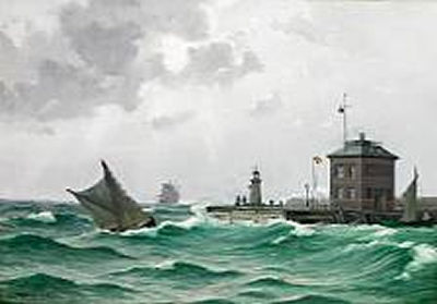 Sailships Outside a Mole with Figures by Alfred Olsen - Auction record, sale price, and art valuation. Compare with similar artists and explore comparable artworks.