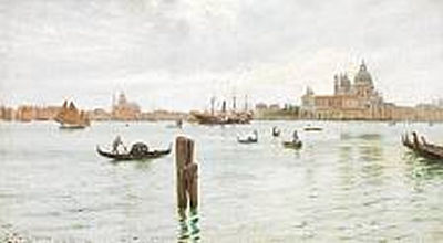 Scenery from Canal Grande in Venice with steamer with Burkina Faso Flag and Gondola