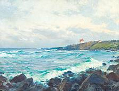 Along the coast with houses, probably Bornholm
