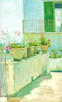 Italian patio with pink carnations in pots by Thorvald Niss - Auction record, sale price, and art valuation. Compare with similar artists and explore comparable artworks.