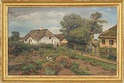 A summer scenery with children in the vegetable gardens