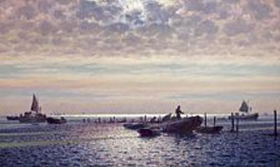 Fishermen by the pound nets, early morning