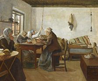 Women in a farmhouse interior