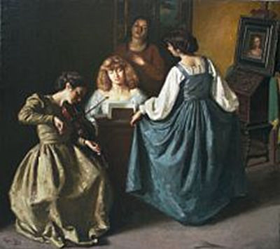 Interior with playing girls