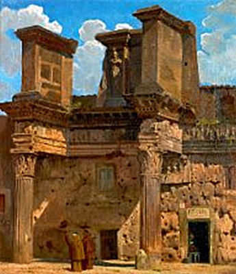 Scenery from Rome with two munks by a backery