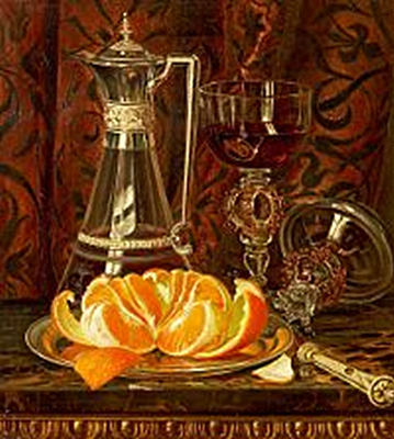 Still life with fruit and wine on a table