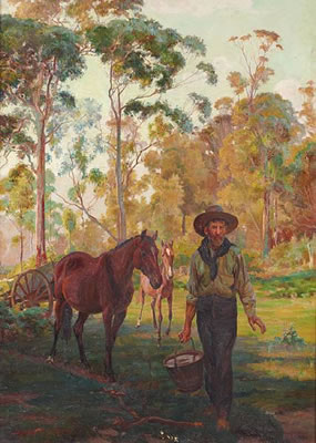A settler collecting water