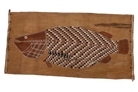 Barramundi with Totem Design by Curly Barrdkadubbu - Auction record, sale price, and art valuation. Compare with similar artists and explore comparable artworks.